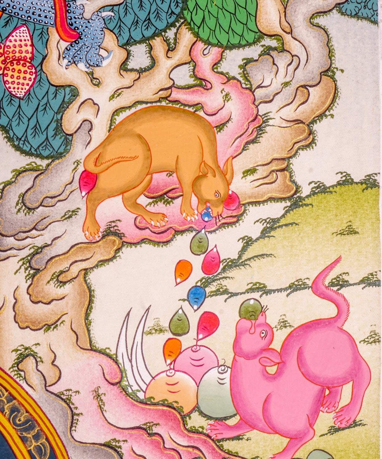Jambhala also known as Kuber or Zambala is the god of Fortune and wealth. This is a tibetan thangka art on canvas of Jambhala