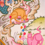 Jambhala also known as Kuber or Zambala is the god of Fortune and wealth. This is a tibetan thangka art on canvas of Jambhala