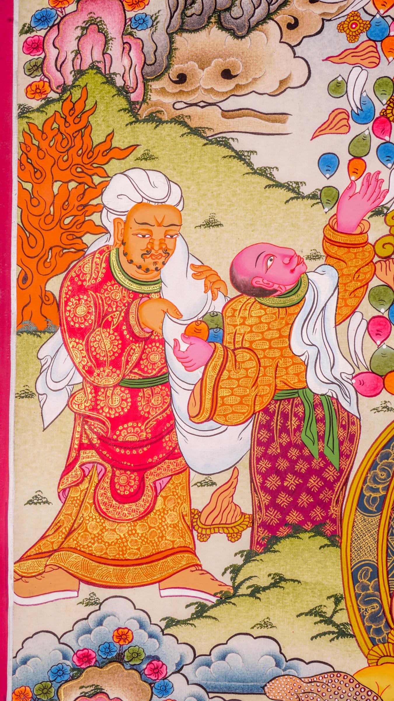 Jambhala also known as Kuber or Zambala is the god of Fortune and wealth. This is a tibetan thangka art on canvas of Jambhala
