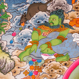 Jambhala also known as Kuber or Zambala is the god of Fortune and wealth. This is a tibetan thangka art on canvas of Jambhala