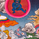 Jambhala also known as Kuber or Zambala is the god of Fortune and wealth. This is a tibetan thangka art on canvas of Jambhala