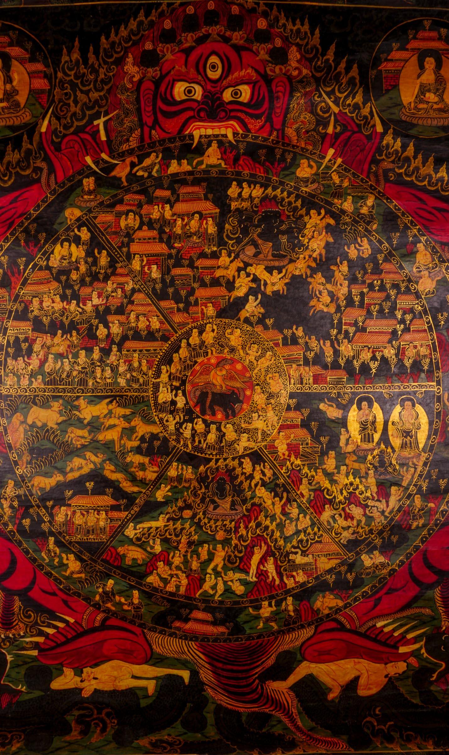 Wheel of life Tibetan thangka painting Antique collection about the samsara 