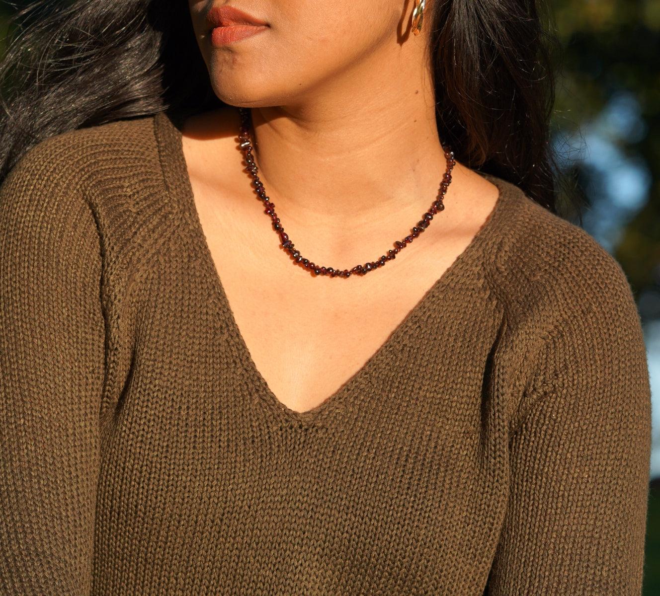 Red Garnet crystal chips necklace wine color 