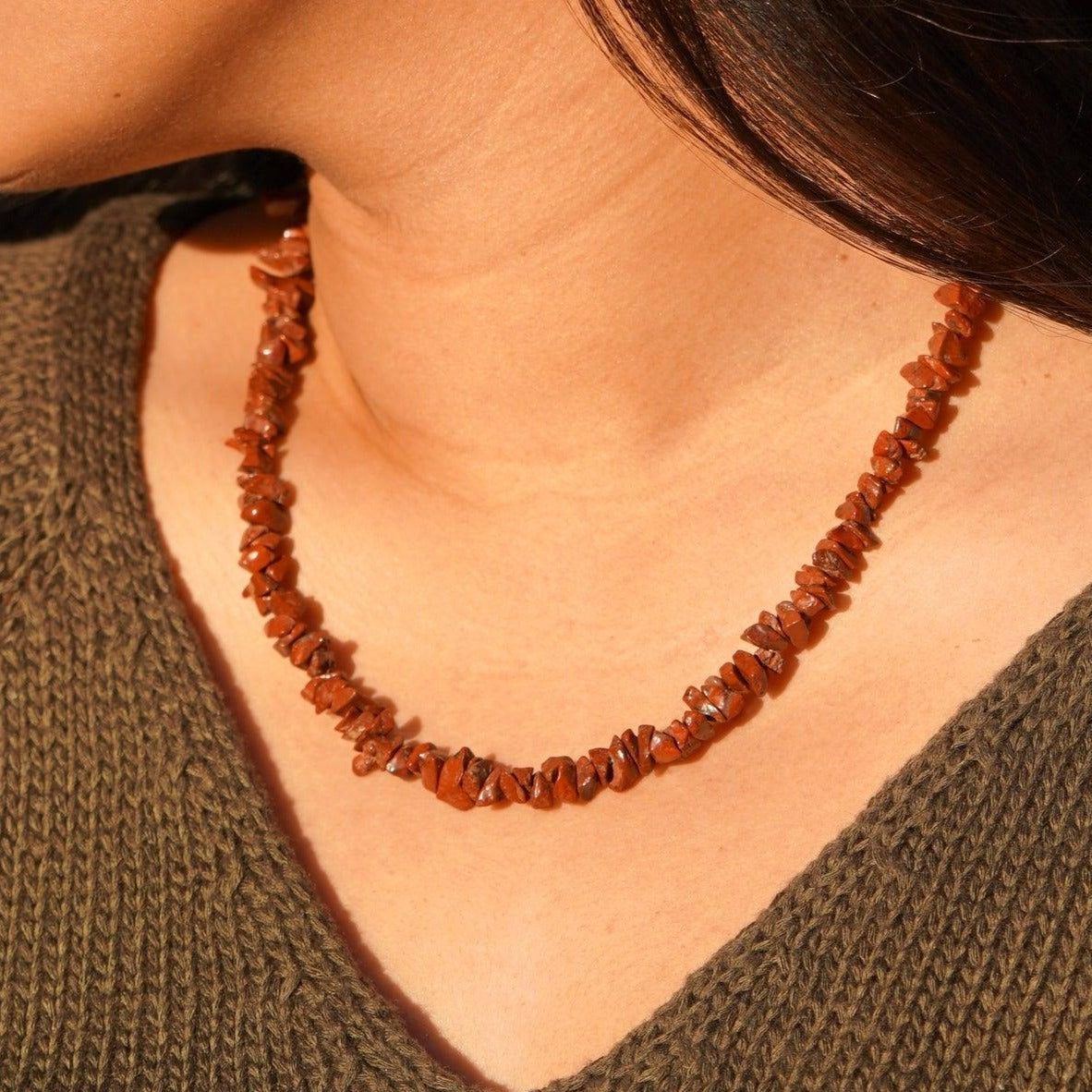 Red Jasper crystal chips necklace handmade originally in Nepal