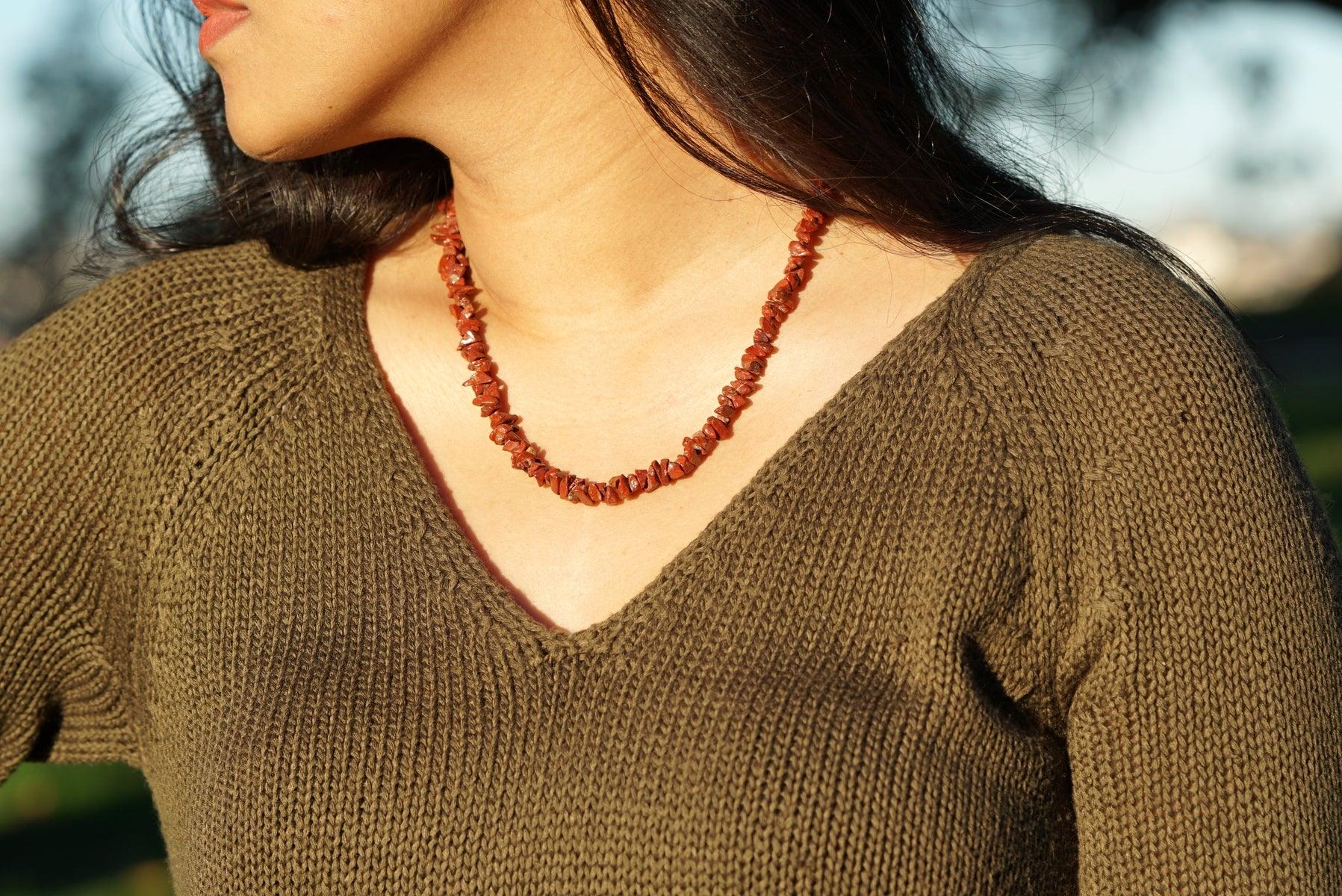Red Jasper crystal chips necklace handmade originally in Nepal