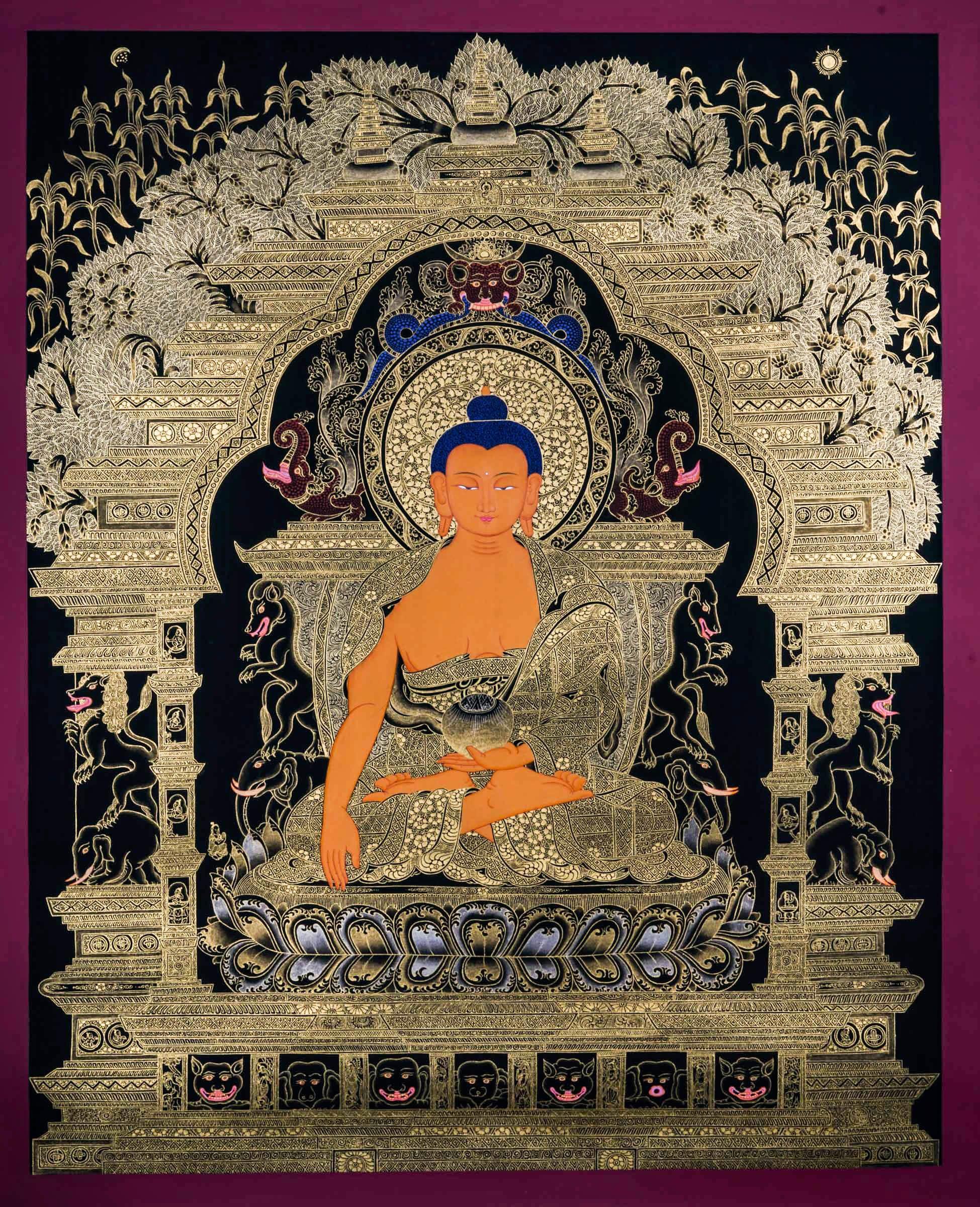 Shakyamuni Buddha Thangka Painting - Handmade thangka painting - HimalayasSHOP 