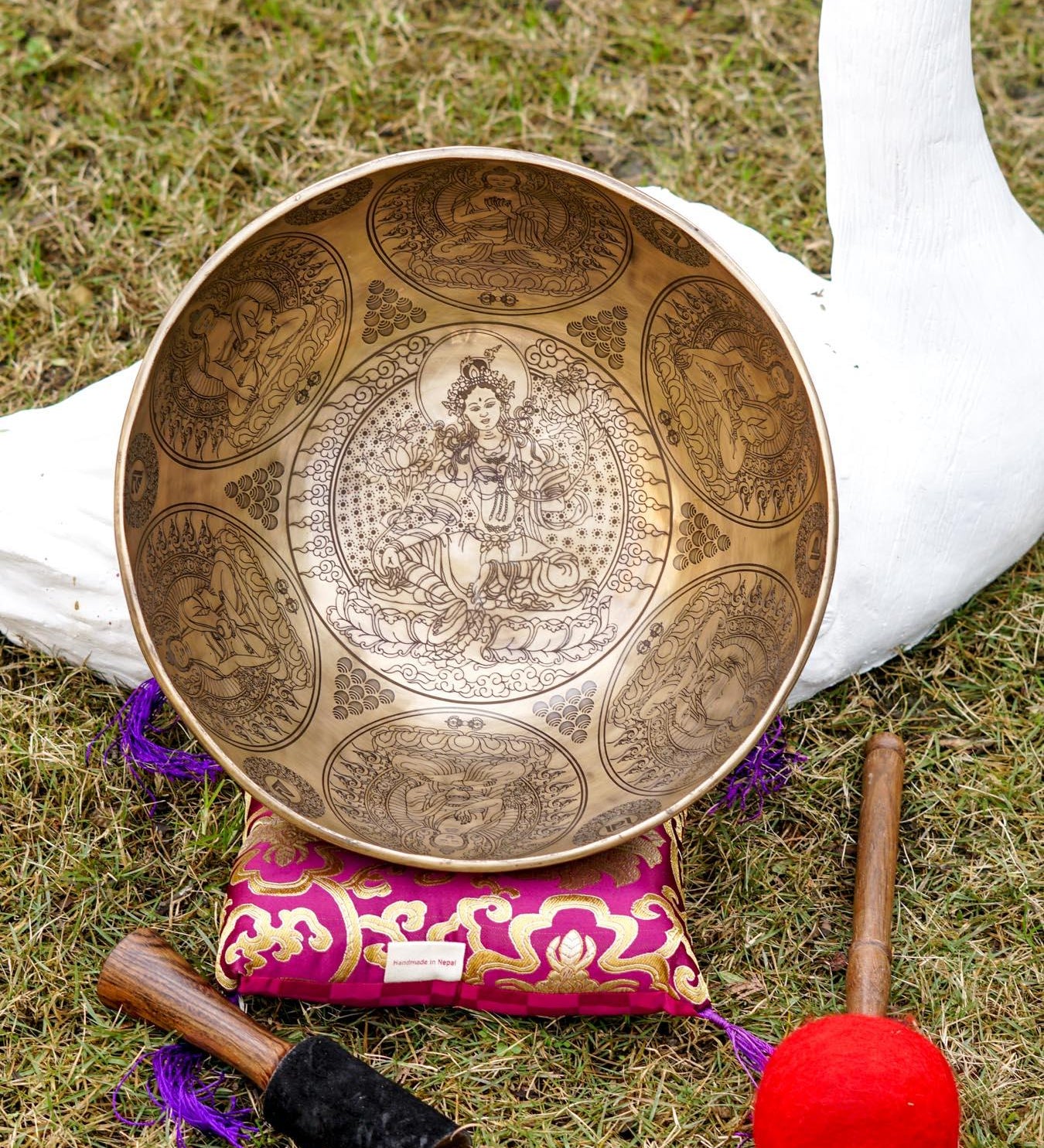 Tibetan Green Tara Singing Bowl for Sound Healing.