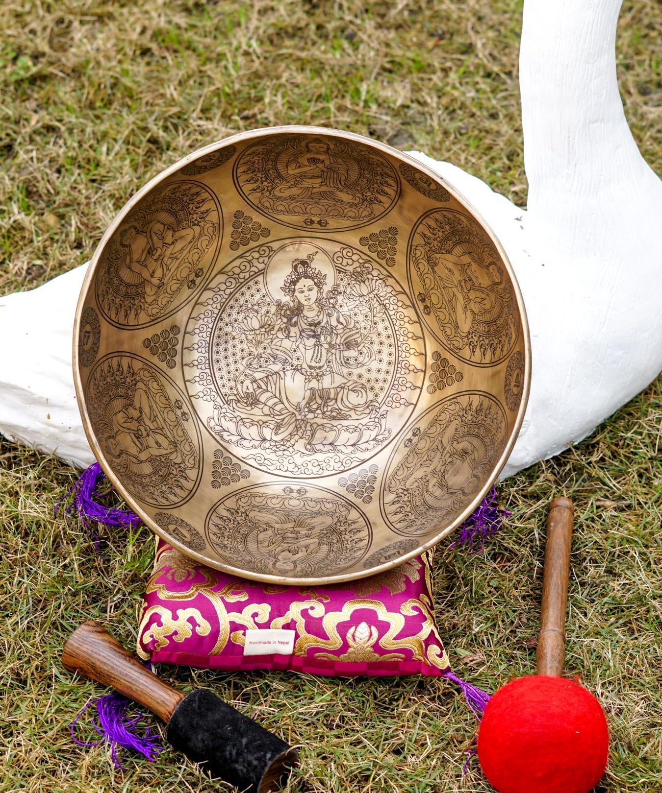 Tibetan Green Tara Singing Bowl for Sound Healing.