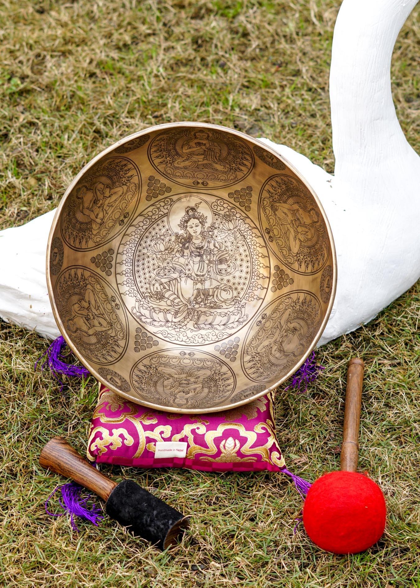 Tibetan Green Tara Singing Bowl for Sound Healing.
