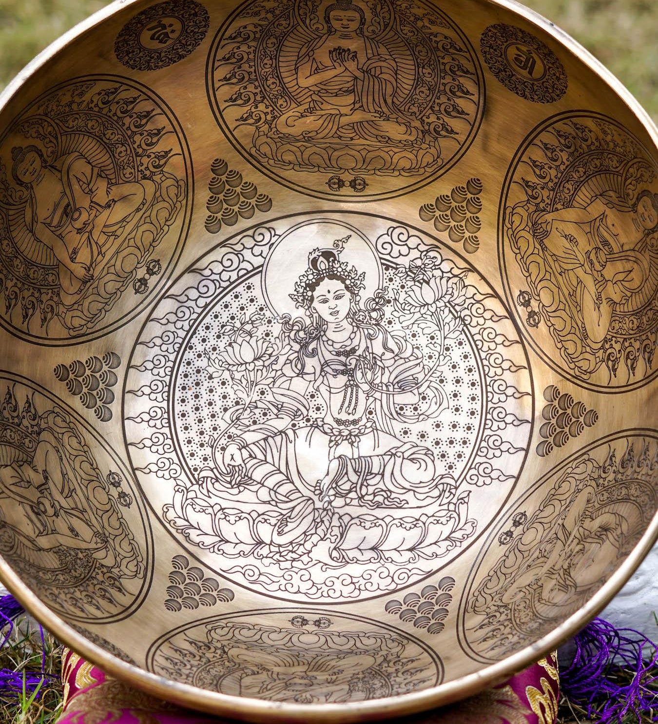 Tibetan Green Tara Singing Bowl for Sound Healing.