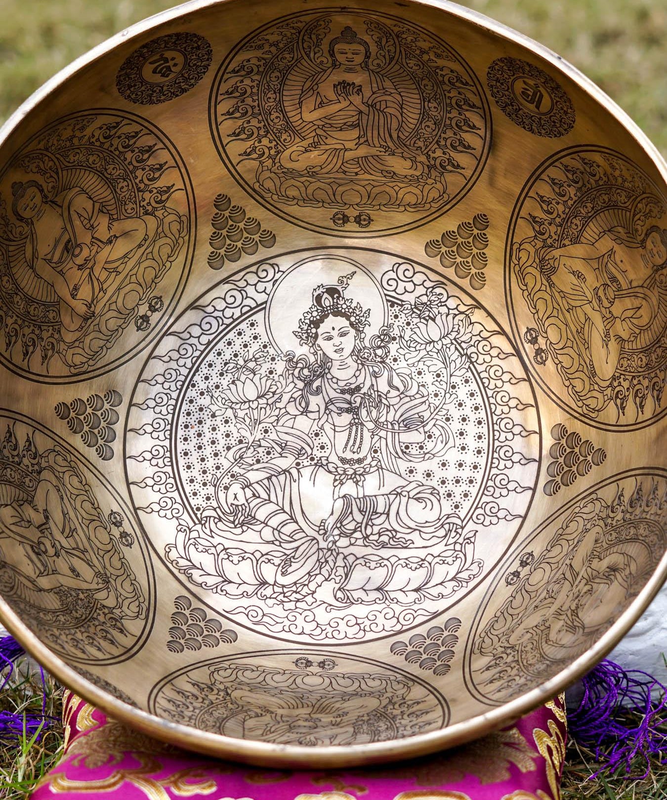 Tibetan Green Tara Singing Bowl for Sound Healing.