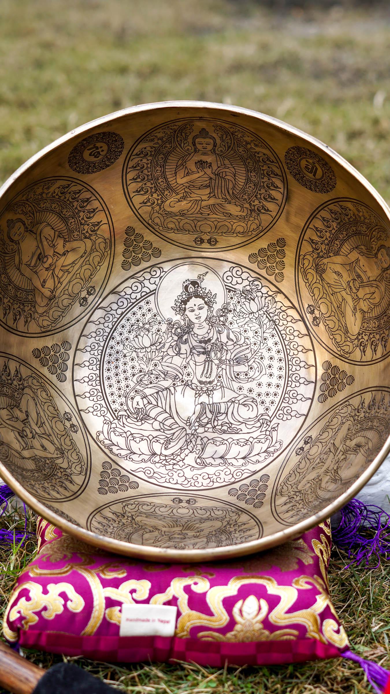 Tibetan Green Tara Singing Bowl for Sound Healing.