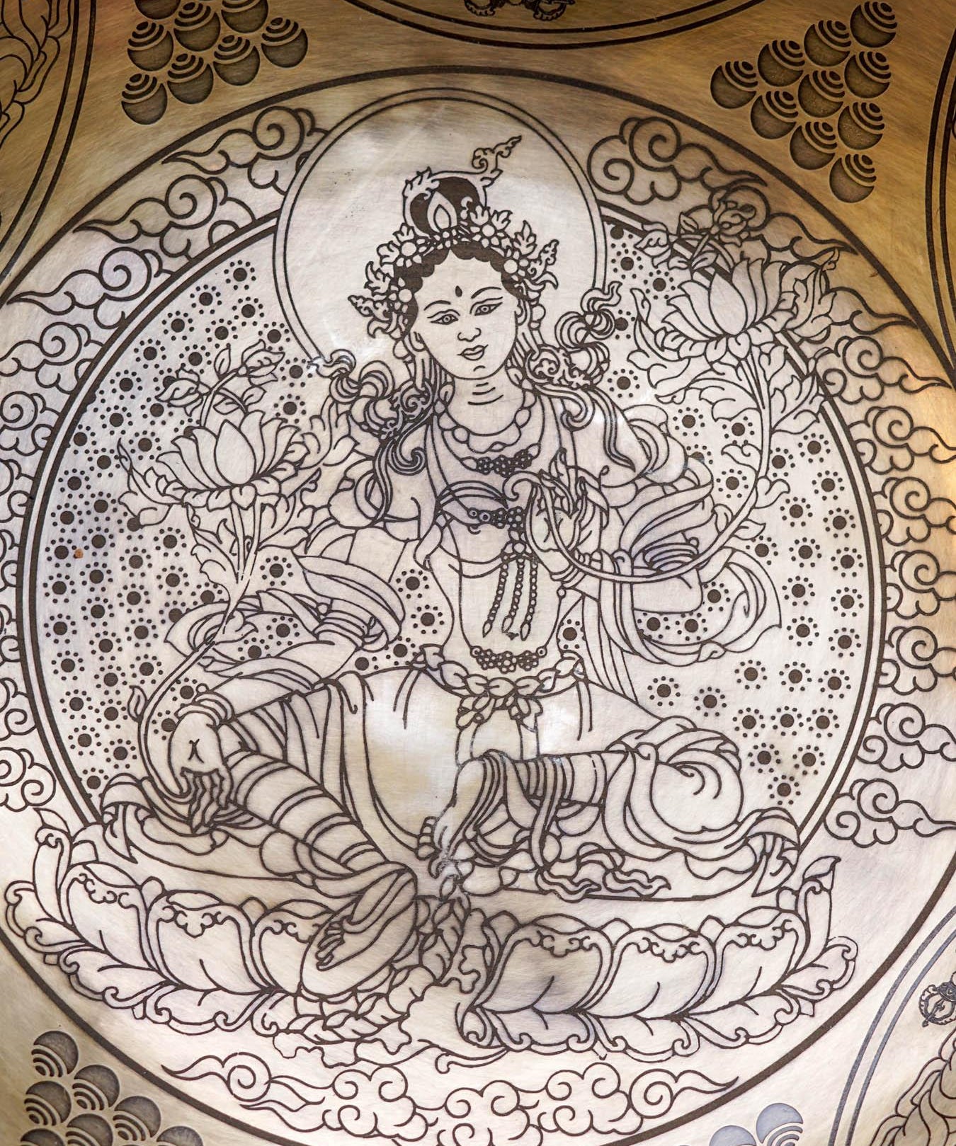 Singing bowl with Green Tara detailed art work. Sound healing special collection Singing bowl
