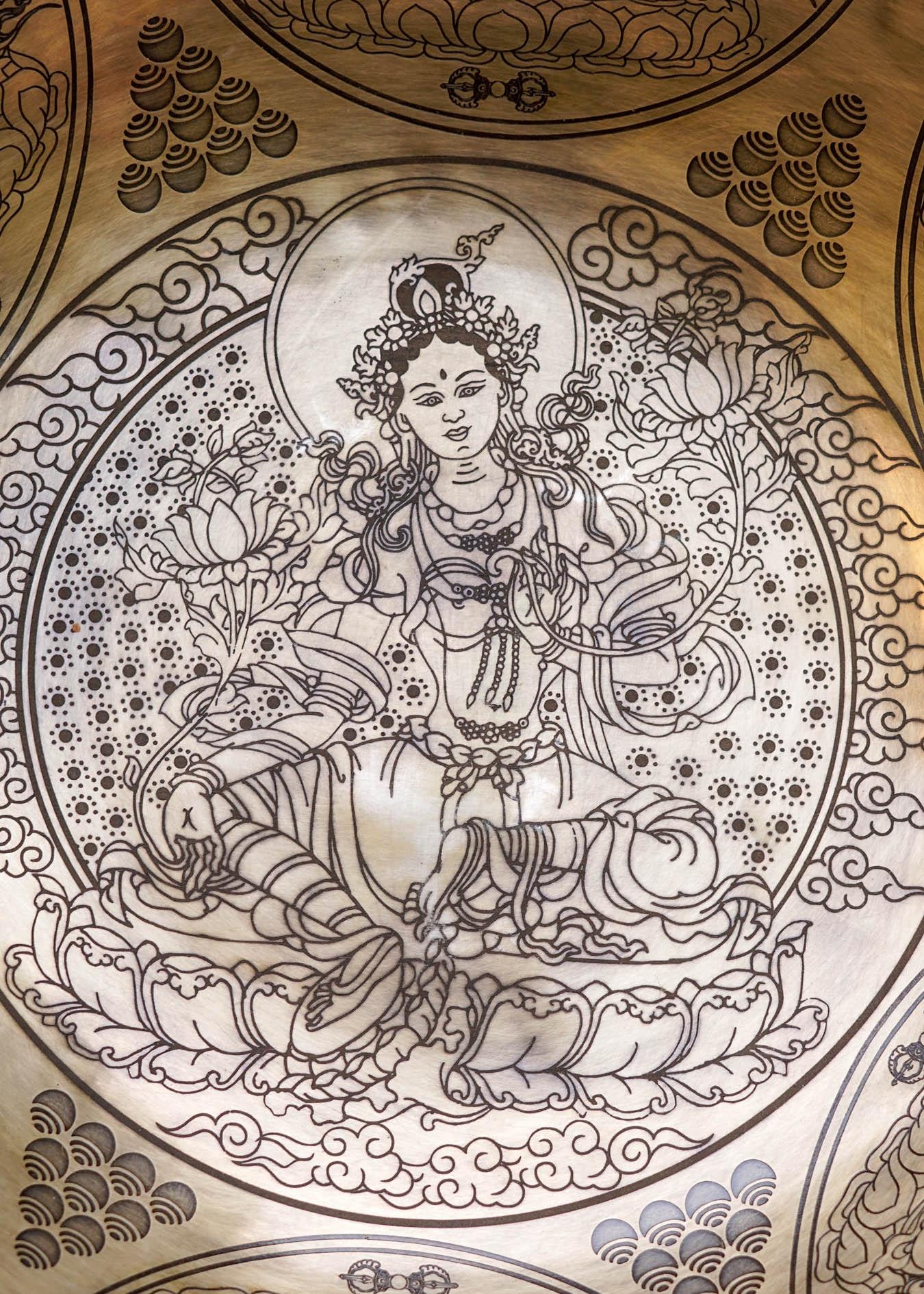 Singing bowl with Green Tara detailed art work. Sound healing special collection Singing bowl