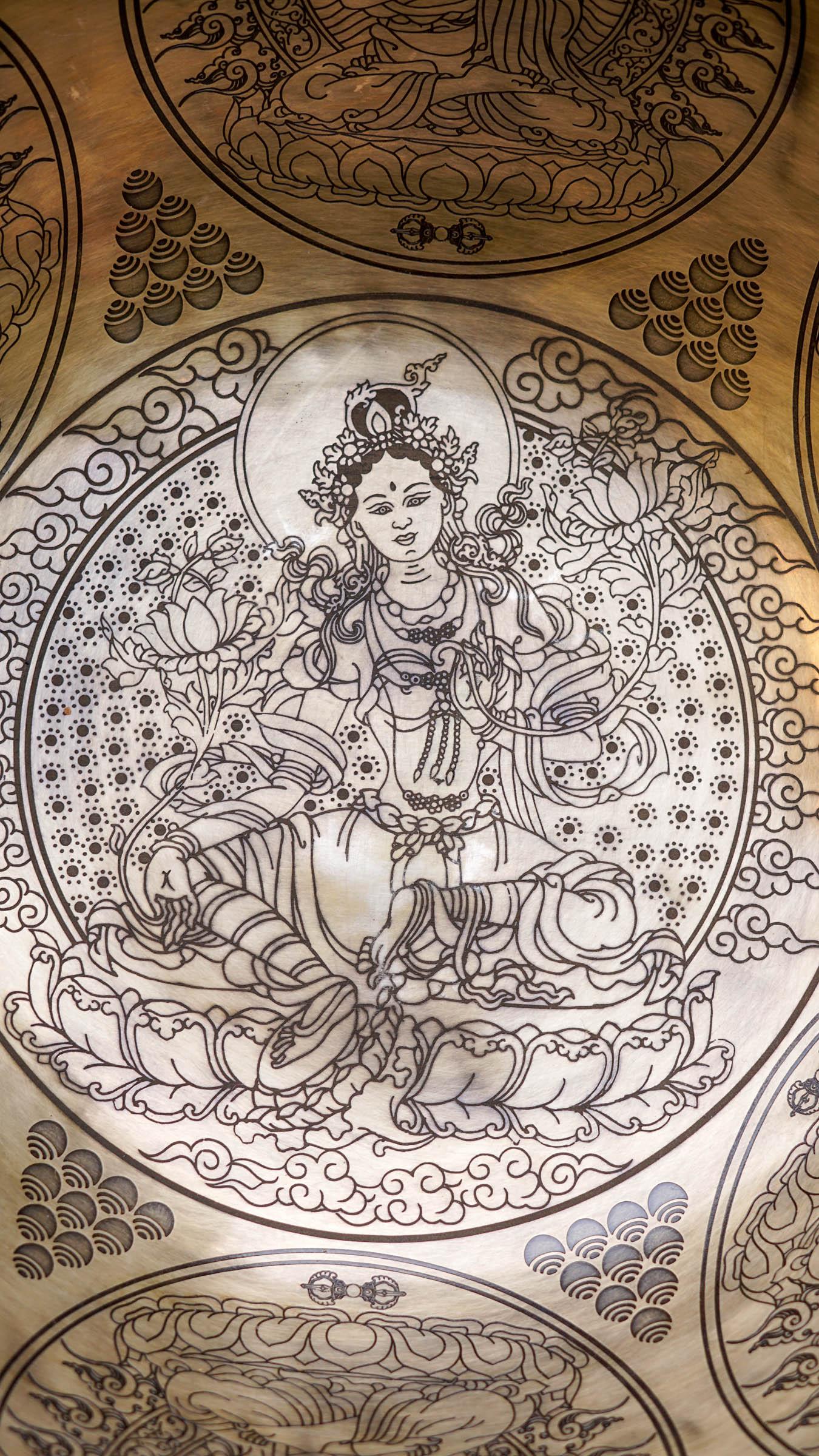 Singing bowl with Green Tara detailed art work. Sound healing special collection Singing bowl