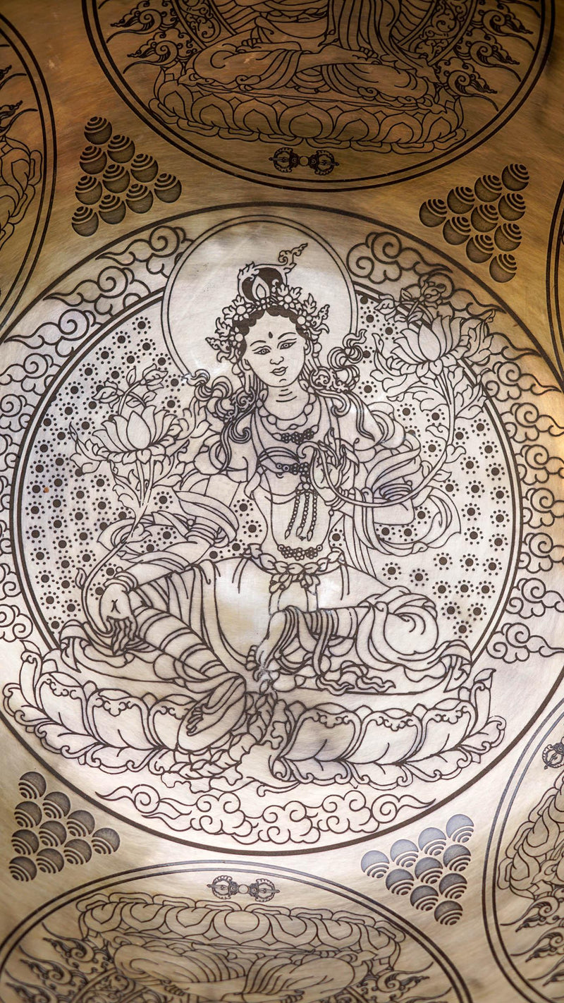 Singing bowl with Green Tara detailed art work. Sound healing special collection Singing bowl