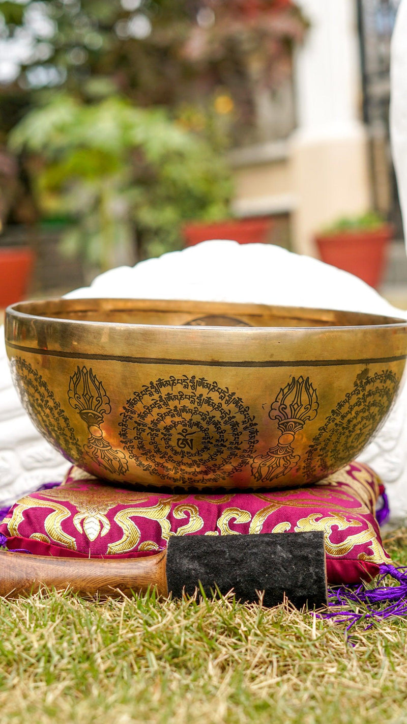 Amitabha Buddha Singing Bowl with Lotus engraving for healing and meditation