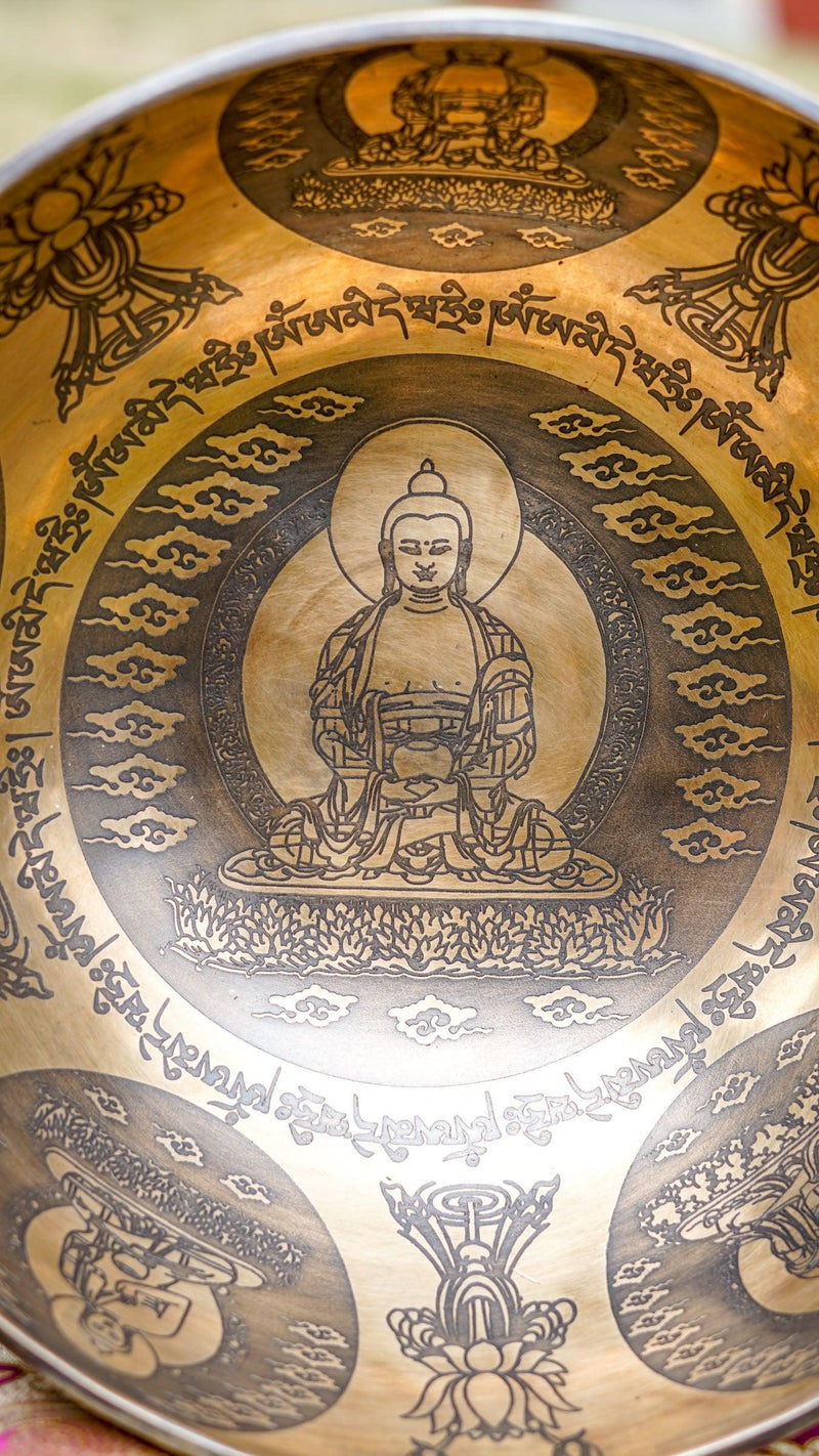 Amitabha Buddha Singing Bowl with Lotus engraving for healing and meditation
