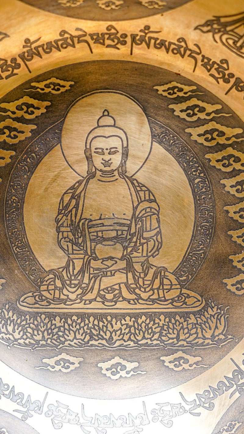 Amitabha Buddha Singing Bowl with Lotus engraving for healing and meditation