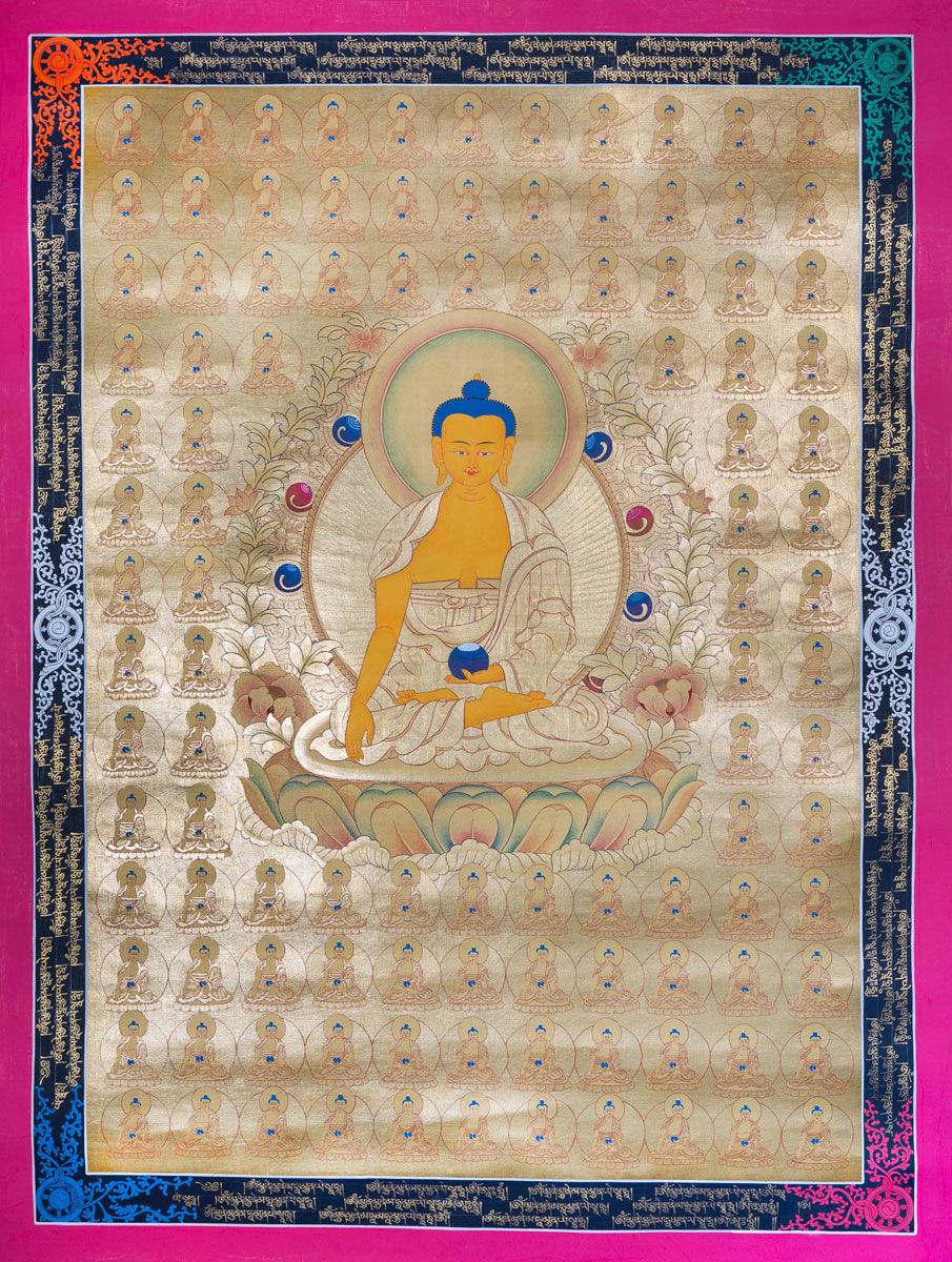 108 Buddha Thangka painting on cotton Canvas with 24 K Gold. A master piece Tibetan Thangka art from Nepal. 