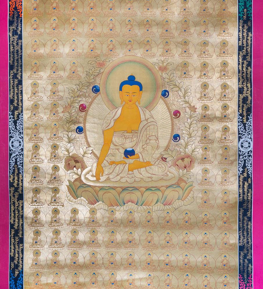 108 Buddha Thangka painting on cotton Canvas with 24 K Gold. A master piece Tibetan Thangka art from Nepal. 