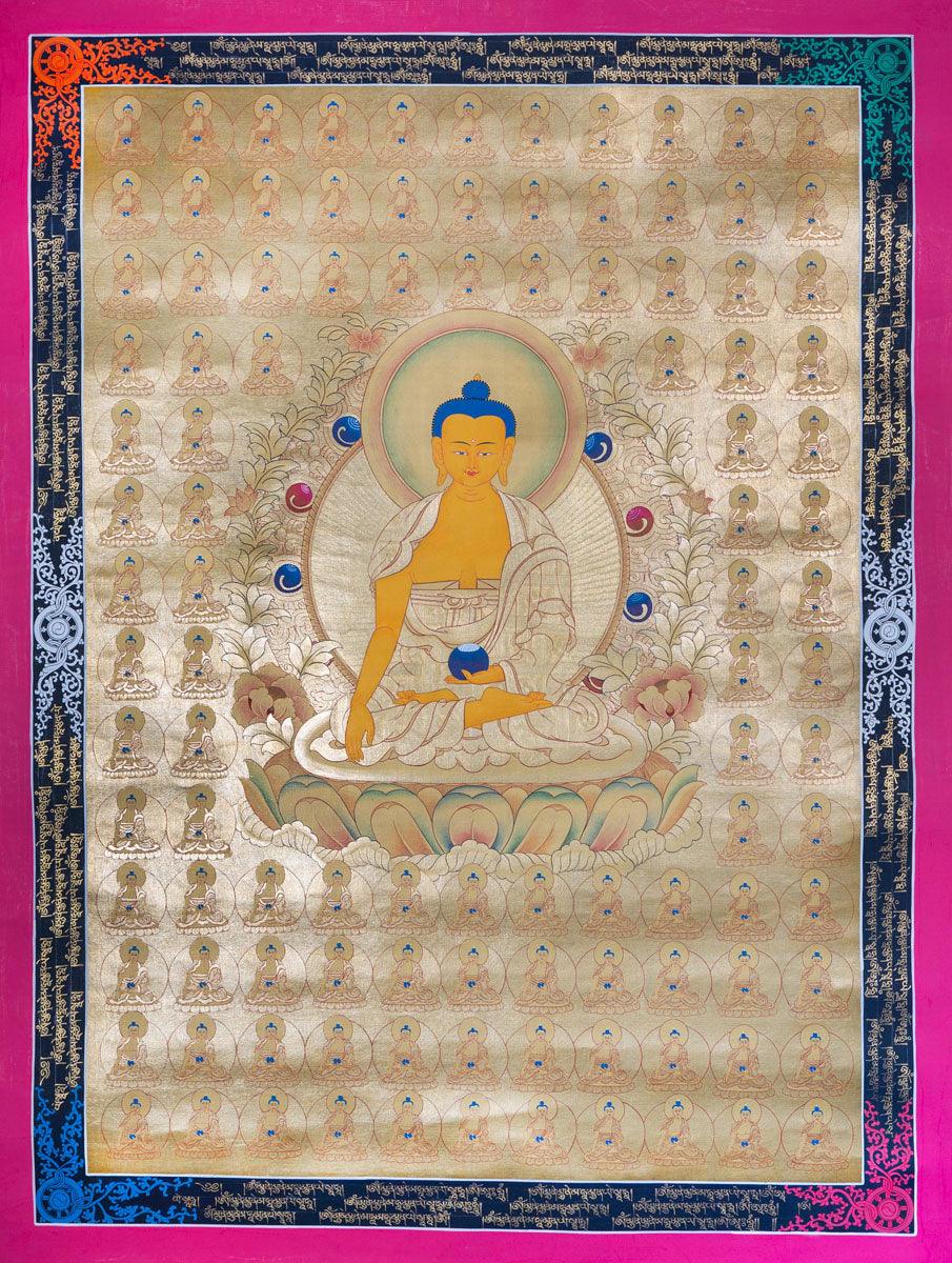 108 Buddha Thangka painting on cotton Canvas with 24 K Gold. A master piece Tibetan Thangka art from Nepal. 