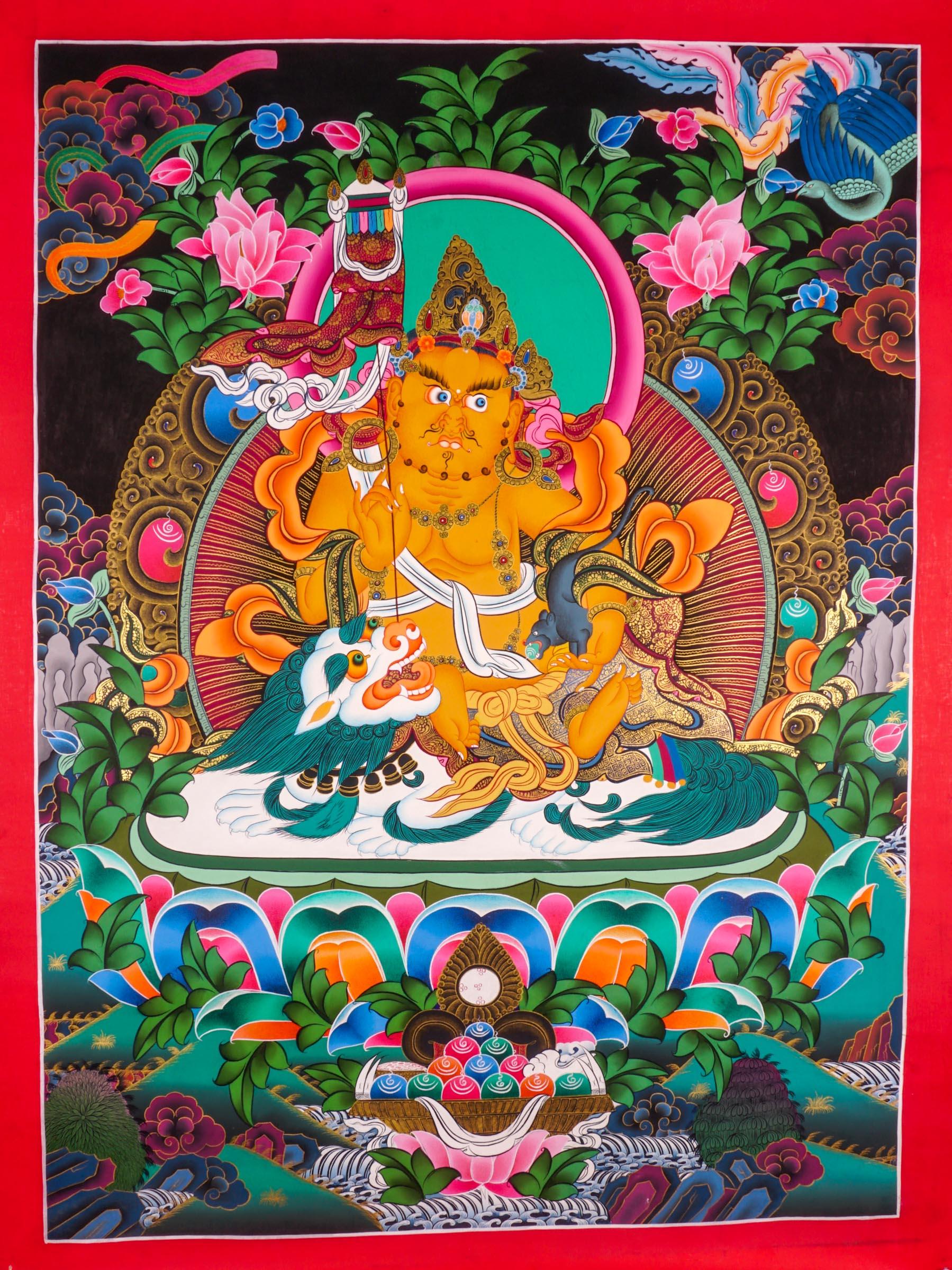 Singh Kuber is the god of wealth also known as Dzambala. Hang it on your altar space for luck and prosperity 