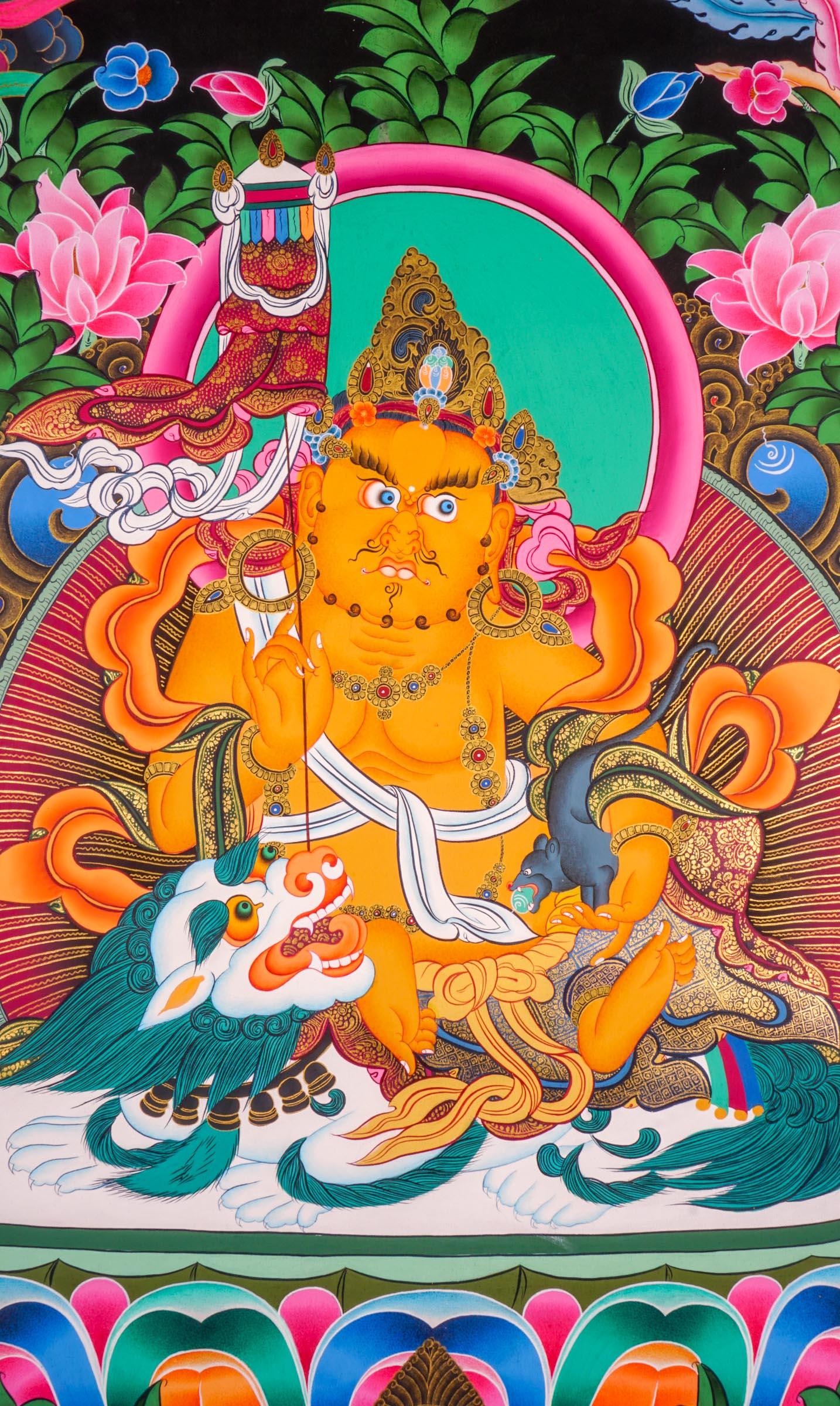 Singh Kuber is the god of wealth also known as Dzambala. Hang it on your altar space for luck and prosperity