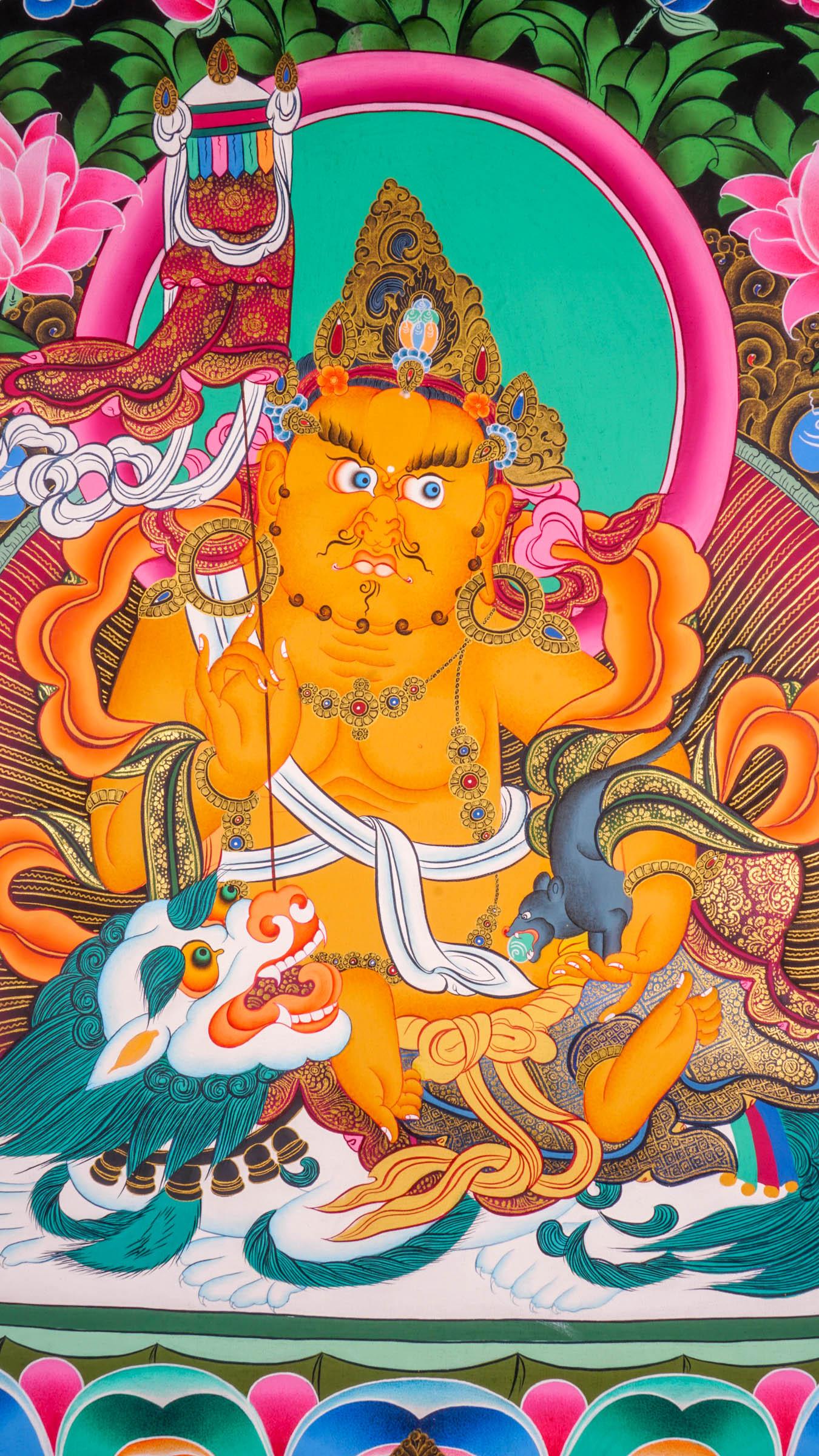 Singh Kuber is the god of wealth also known as Dzambala. Hang it on your altar space for luck and prosperity