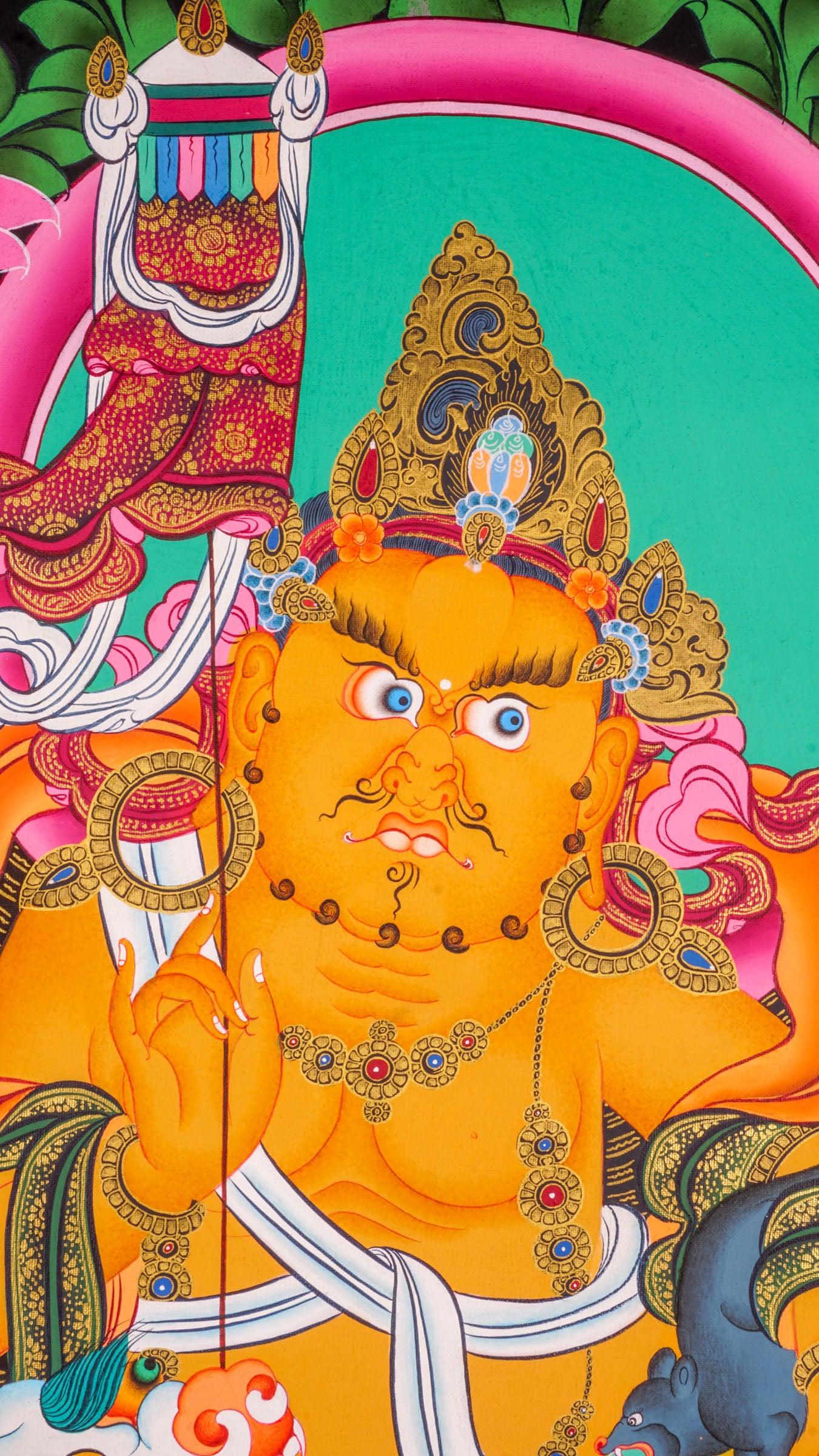 Singh Kuber is the god of wealth also known as Dzambala. Hang it on your altar space for luck and prosperity