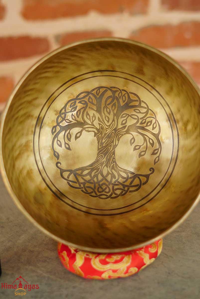 Beautiful Singing Bowl handmade from Nepal with tree of life symbol for spiritual practice and meditation