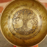 Beautiful Singing Bowl handmade from Nepal with tree of life symbol for spiritual practice and meditation