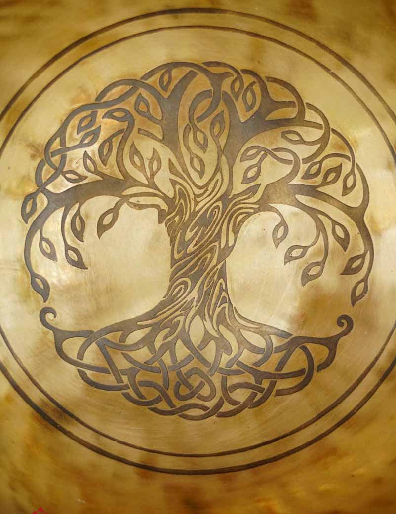Beautiful Singing Bowl handmade from Nepal with tree of life symbol for spiritual practice and meditation