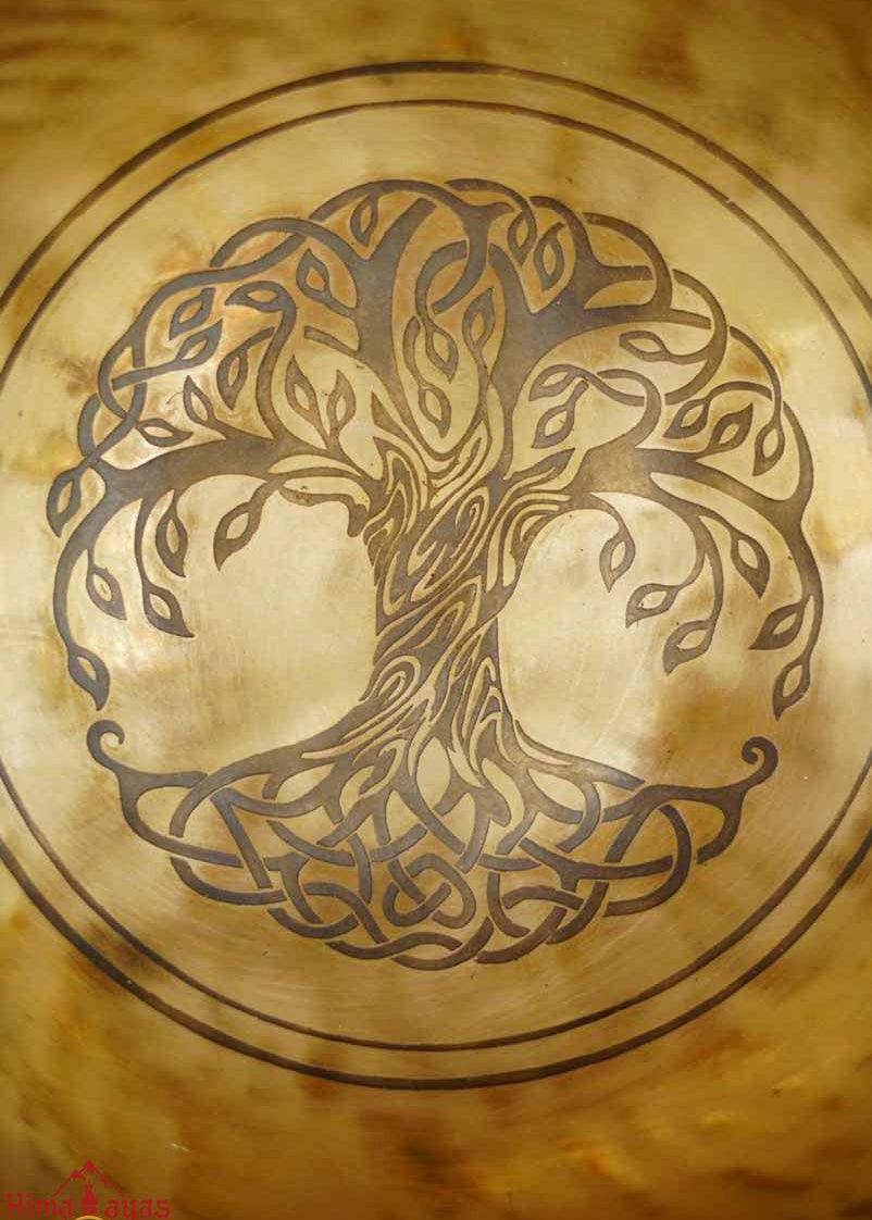 Beautiful Singing Bowl handmade from Nepal with tree of life symbol for spiritual practice and meditation