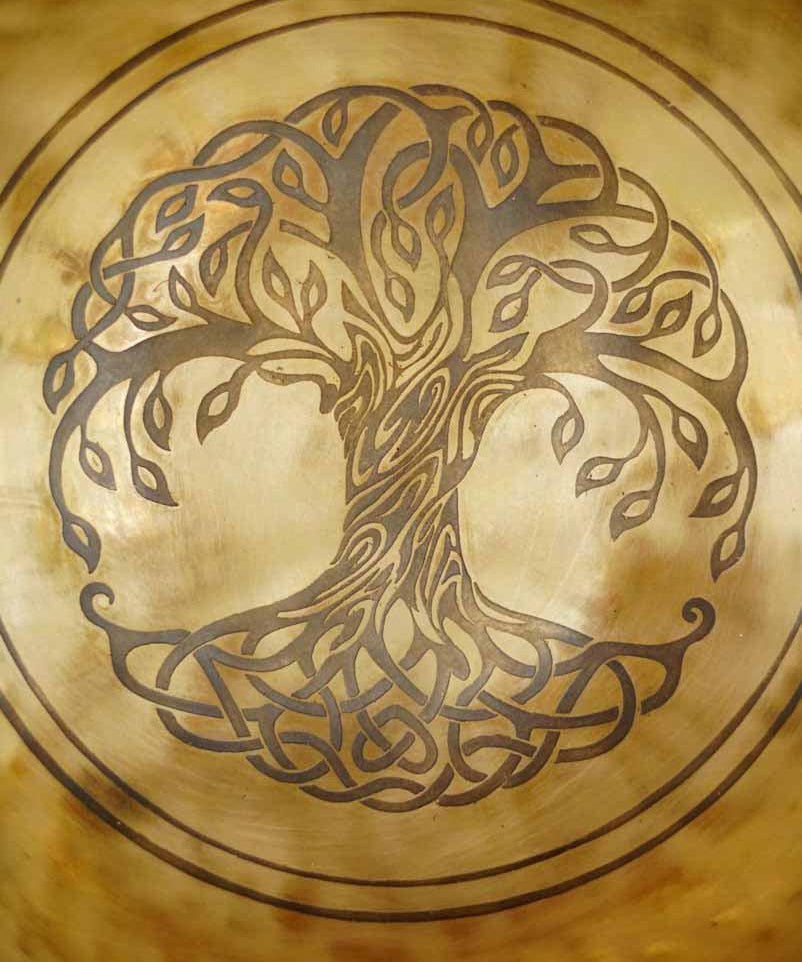 Beautiful Singing Bowl handmade from Nepal with tree of life symbol for spiritual practice and meditation