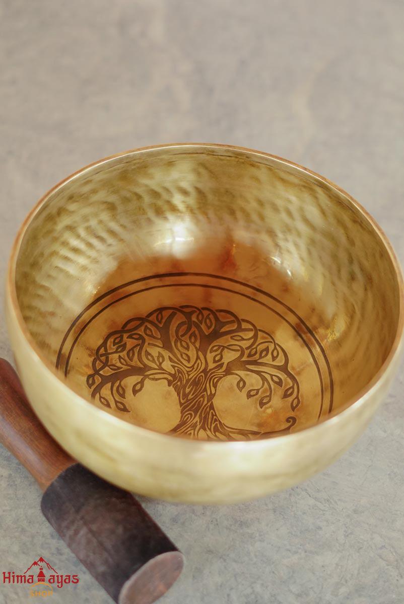 Beautiful Singing Bowl handmade from Nepal with tree of life symbol for spiritual practice and meditation