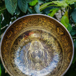 Singing Bowl with Chakra Art . Sound healing and meditation large bowl.