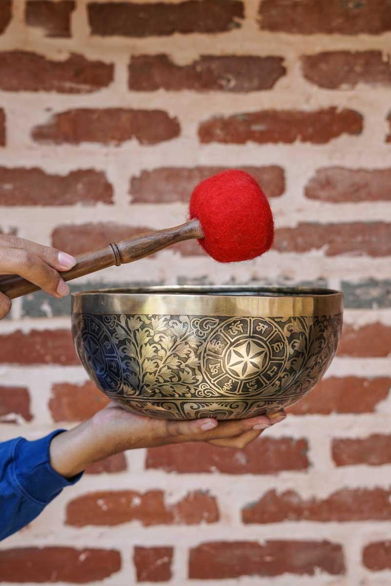 Singing Bowl with Chakra Art . Sound healing and meditation large bowl.