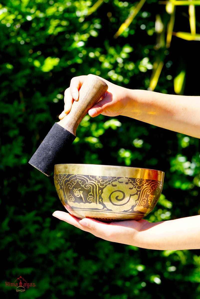 Ganesh Singing bowl for sound healing and meditation. Himalayas Shop special collection singing Bowl at lowest price with free cushion and suede mallet.