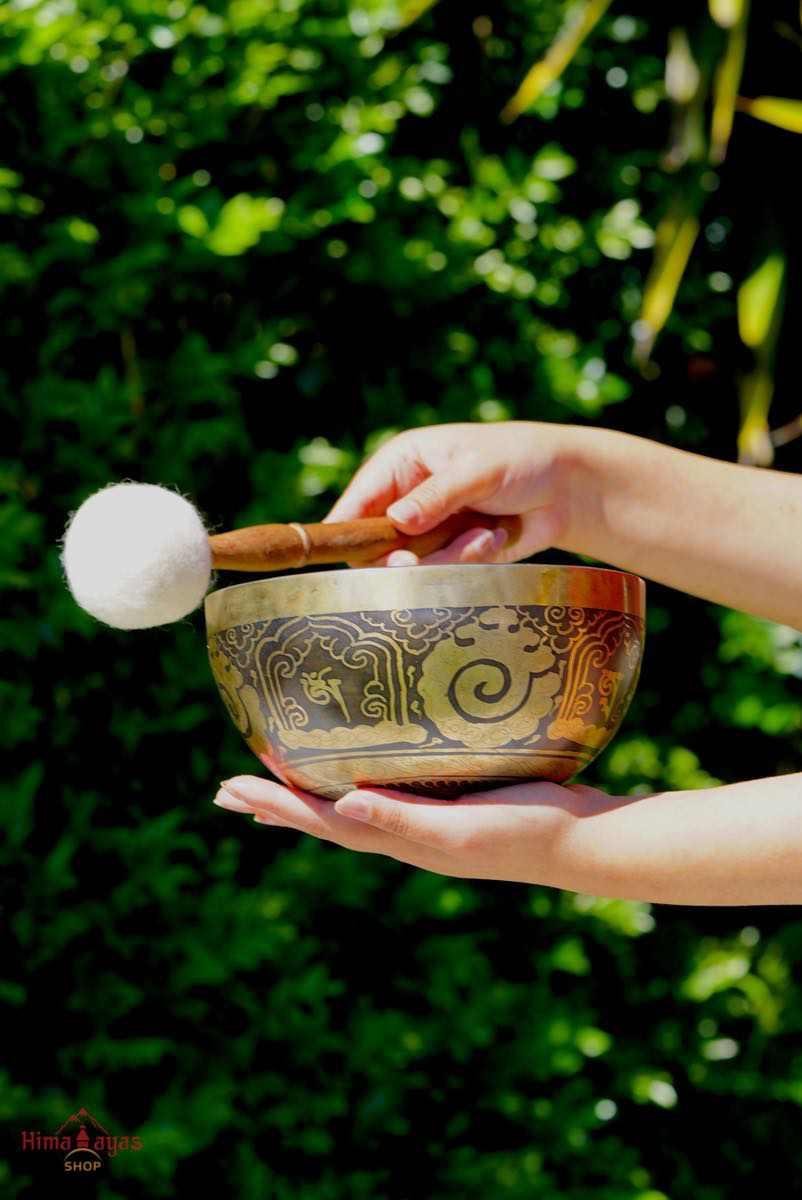 Ganesh Singing bowl for sound healing and meditation. Himalayas Shop special collection singing Bowl at lowest price with free cushion and suede mallet.