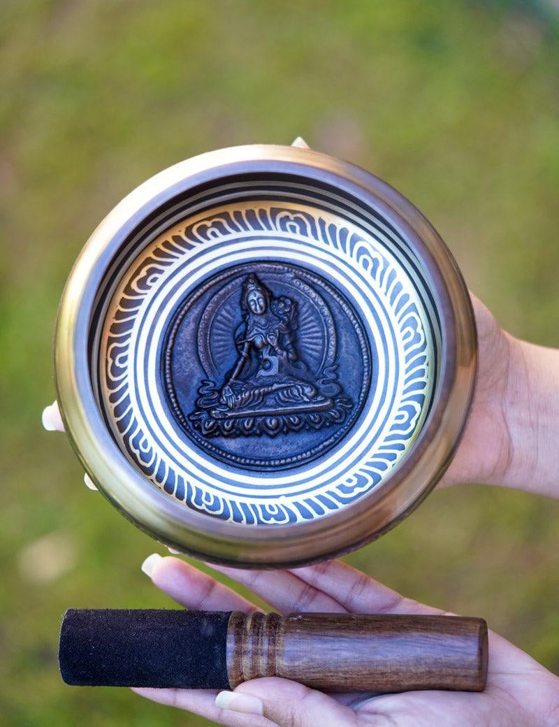 White Tara Carved Singing Bowl - HimalayasShop 
