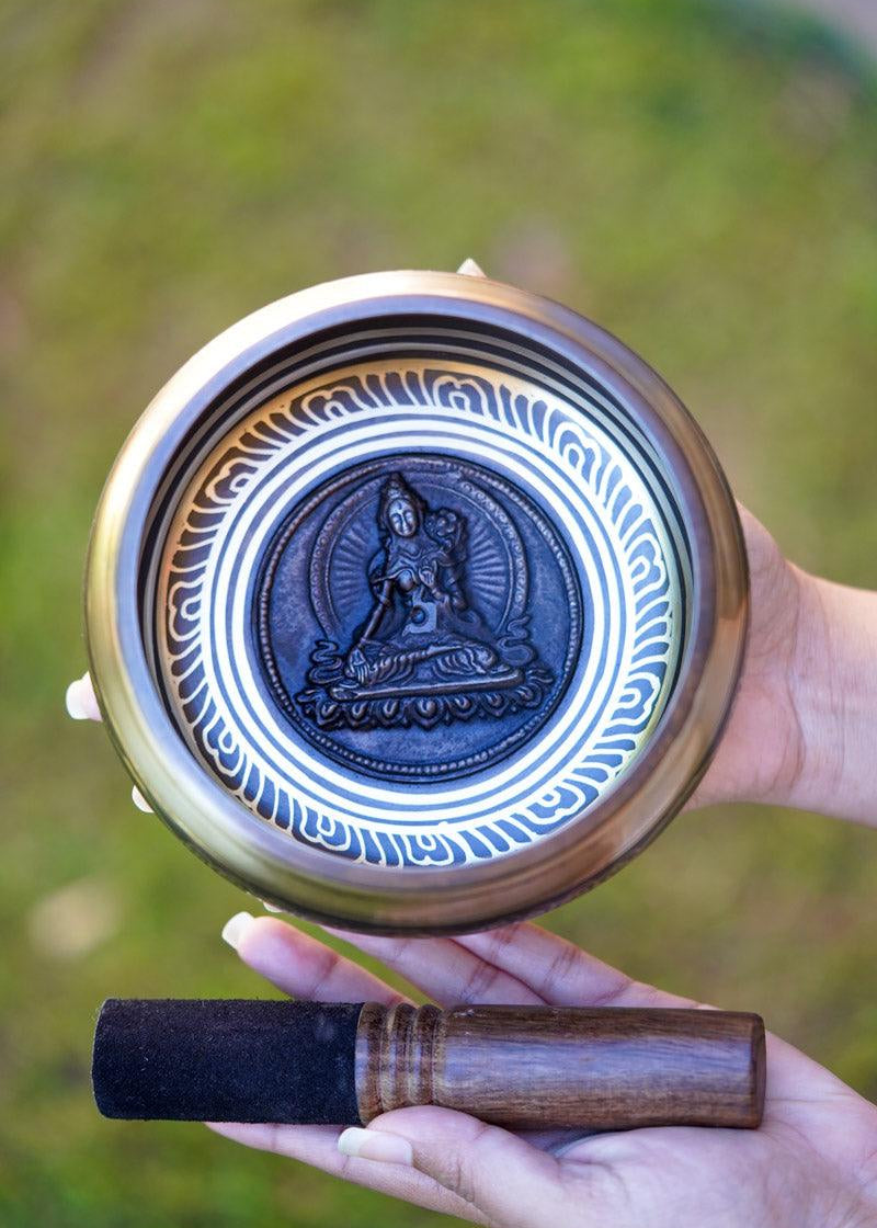 White Tara Carved Singing Bowl - HimalayasShop 