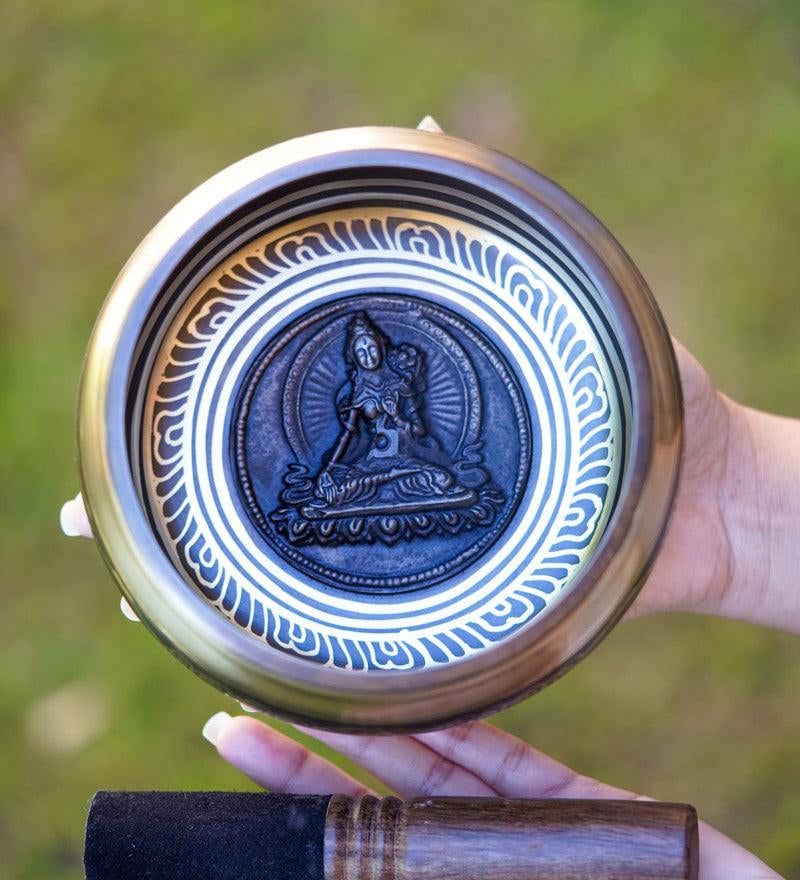 White Tara Carved Singing Bowl - HimalayasShop 