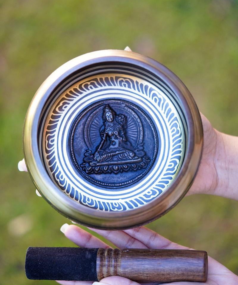 White Tara Carved Singing Bowl - HimalayasShop 