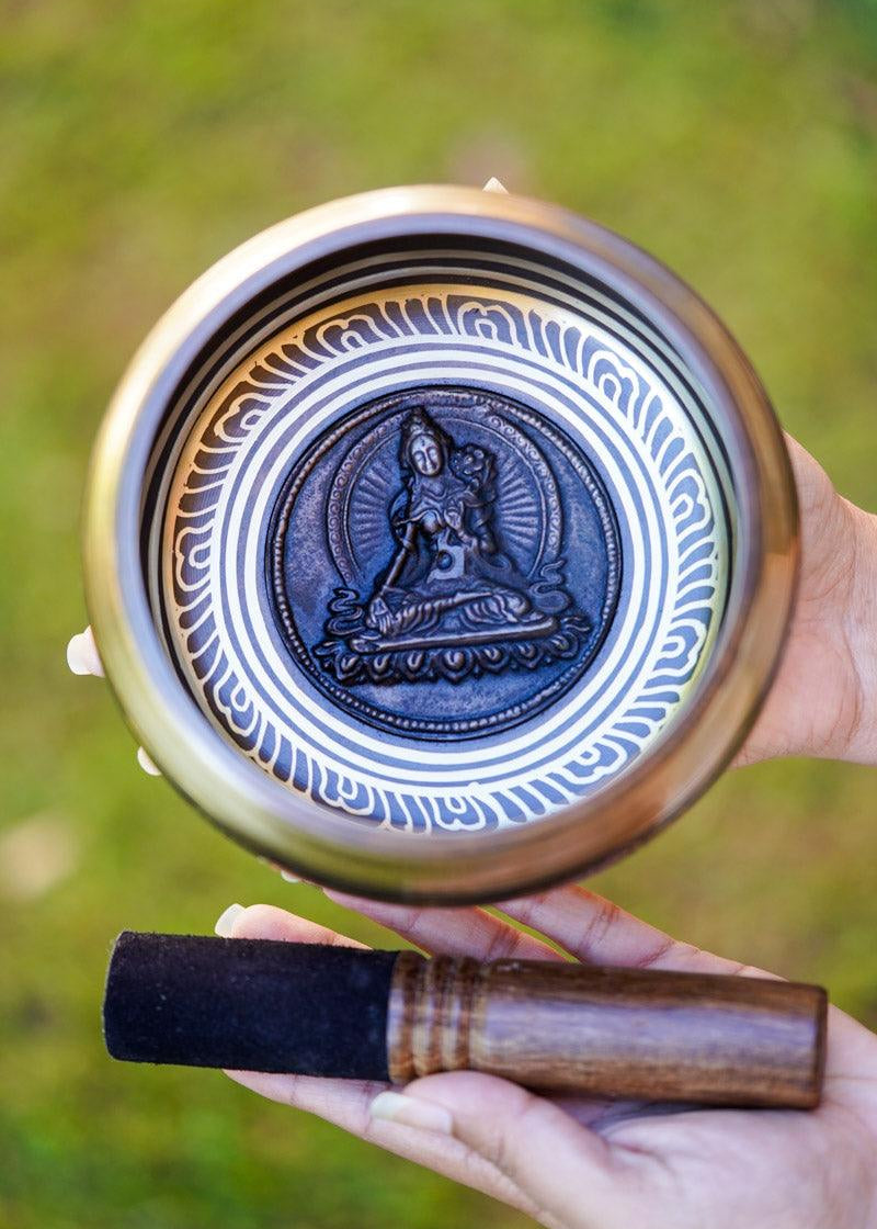 White Tara Carved Singing Bowl - HimalayasShop 