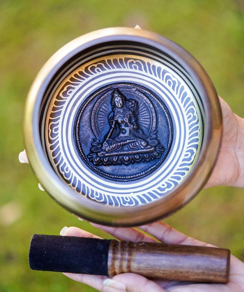White Tara Carved Singing Bowl - HimalayasShop 