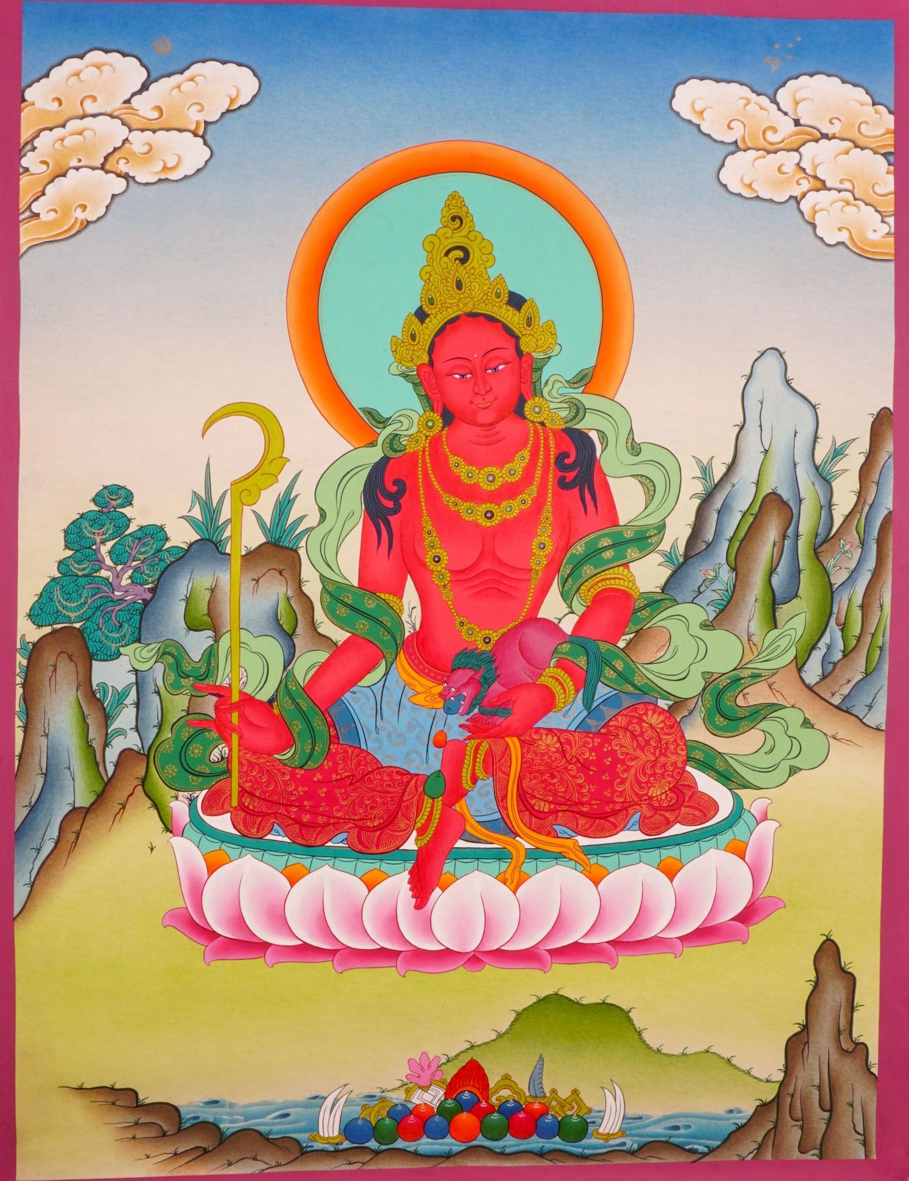 Tichanga Tibetan Thangka art on canvas for wall hanging. Female Devi deity .