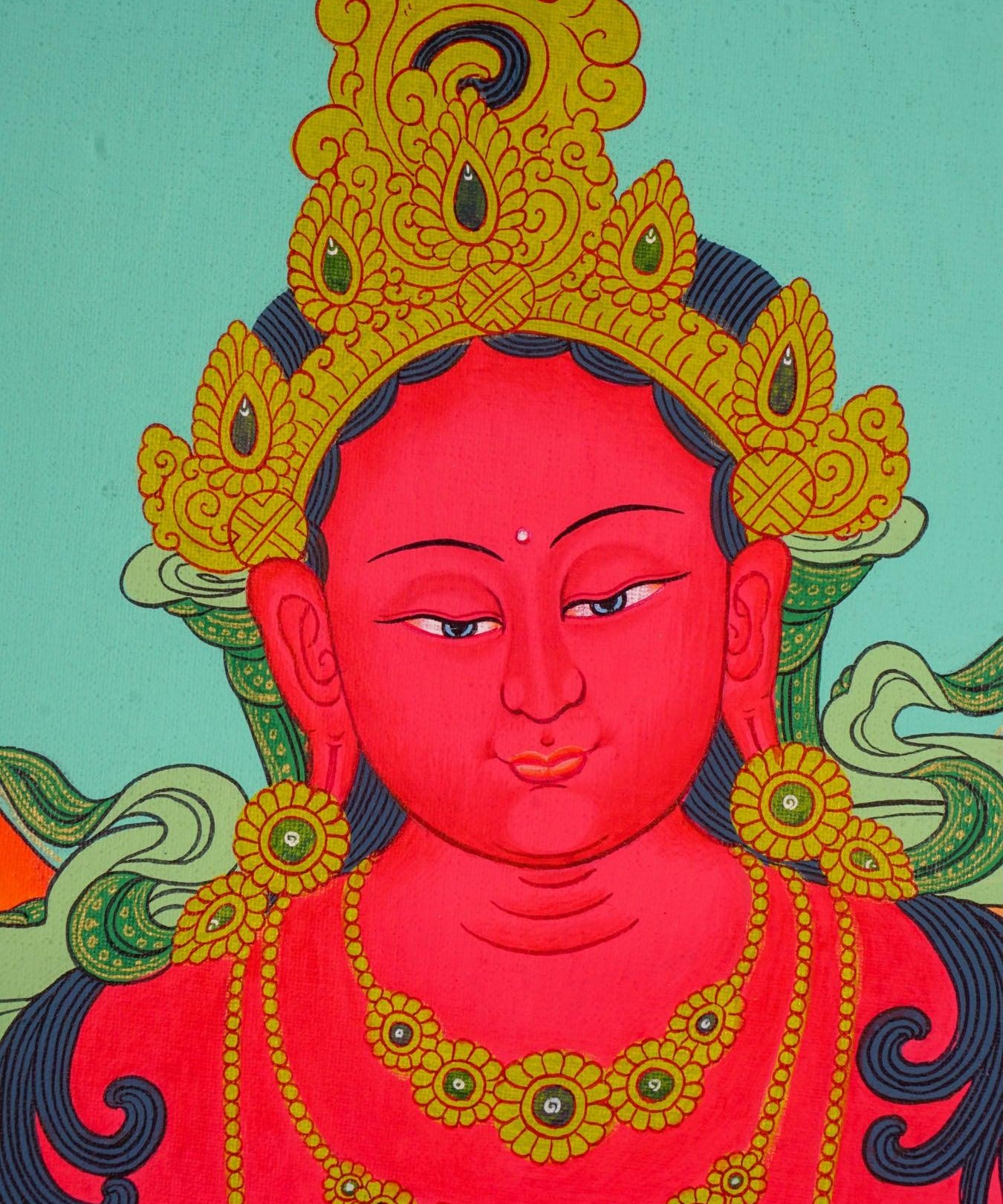 Tichanga Tibetan Thangka art on canvas for wall hanging. Female Devi deity .