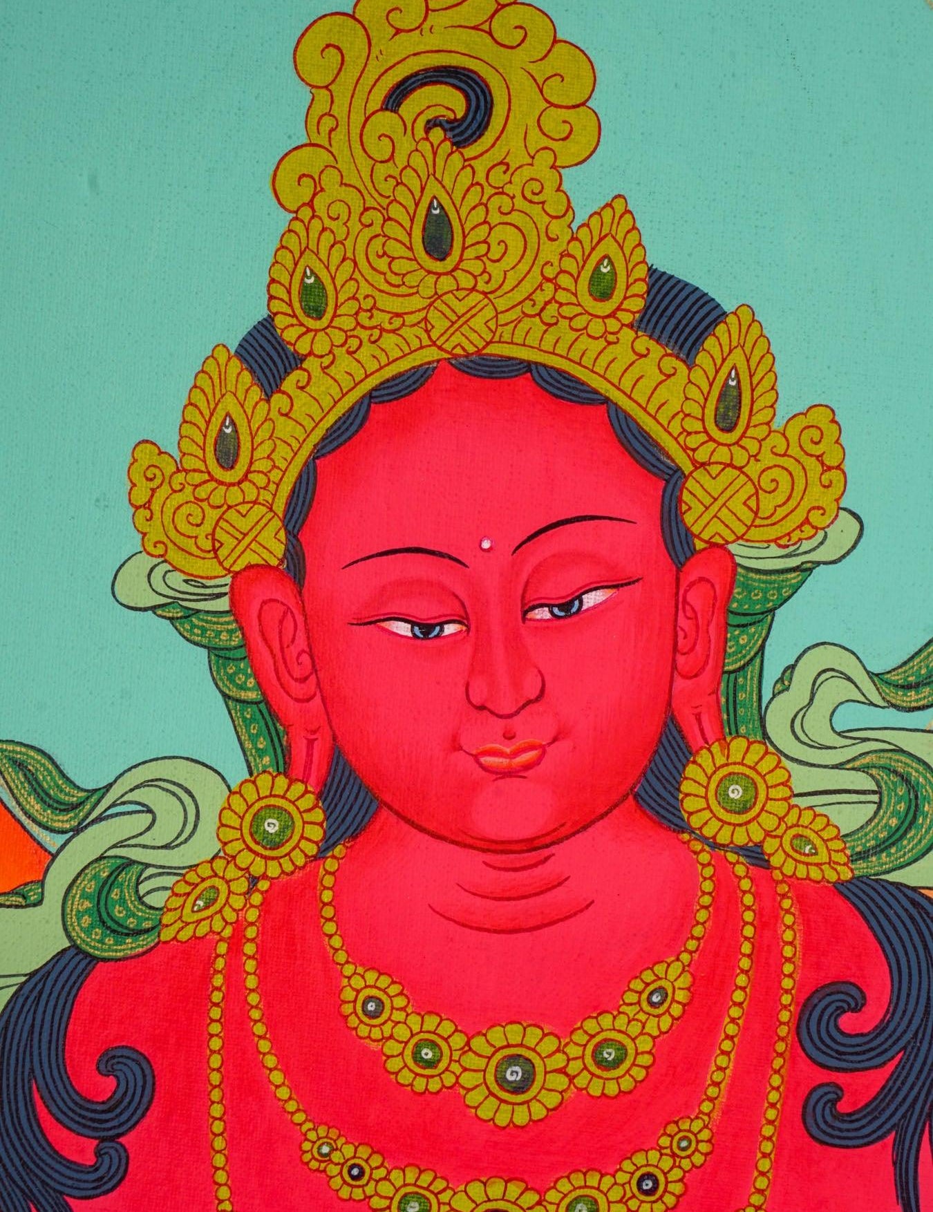 Tichanga Tibetan Thangka art on canvas for wall hanging. Female Devi deity .