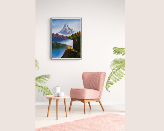 Himalayas Original painting of Mount Machhapuchhre in vibrant color- Hand made painting on cotton canvas - Best for room decoration